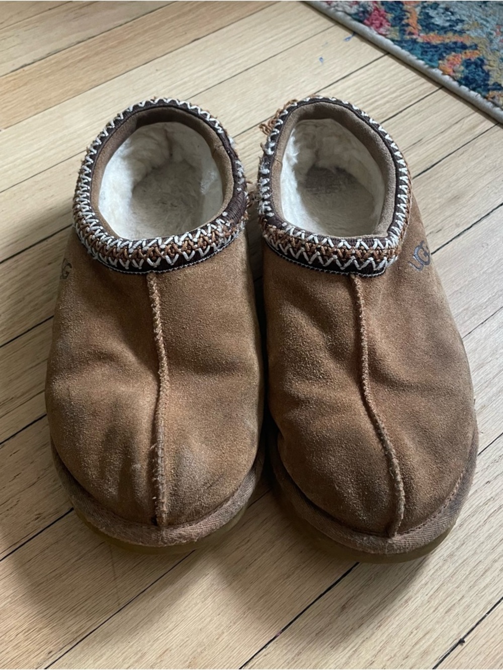 UGG Chestnut Suede Shearling-Lined Slip-On Mules